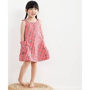 Hanna Anderson Gingham Floral Embroidered Pillowcase Dress Sz 10